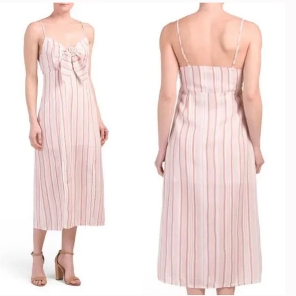 Morrisday The Label Pink Striped Midi Dress - Picture 1 of 8
